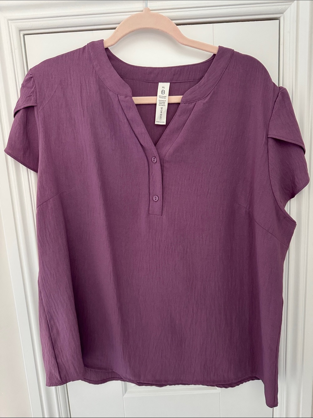 Purple Short-Sleeve Henley Blouse - Women